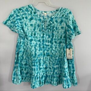 Women's  Blurry Aqua Freeze Terra & Sky Swing Tiered Top Plus size 0X (14W)
